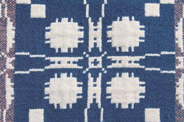 photo of old antique hand woven coverlet fragment, primitive indigo blue wool & linen fabric #12