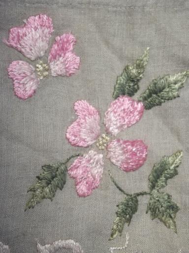 photo of old antique hand-embroidered laundry bag, silky thread on flax linen #2