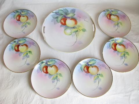 photo of old antique hand-painted nippon china, vintage cake or dessert set for six, apple plates #1