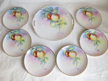 catalog photo of old antique hand-painted nippon china, vintage cake or dessert set for six, apple plates