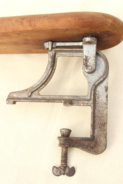 photo of old antique ironing board hardware, fold down drop leaf articulated hinge arm wall mount bracket #8