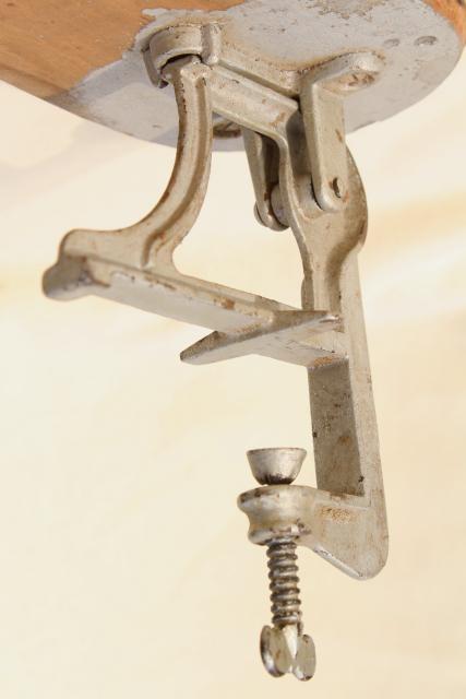 photo of old antique ironing board hardware, fold down drop leaf articulated hinge arm wall mount bracket #3