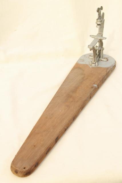photo of old antique ironing board hardware, fold down drop leaf articulated hinge arm wall mount bracket #9
