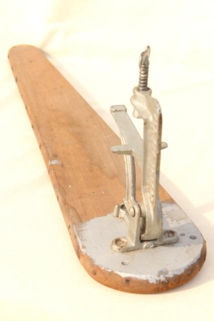 photo of old antique ironing board hardware, fold down drop leaf articulated hinge arm wall mount bracket #10