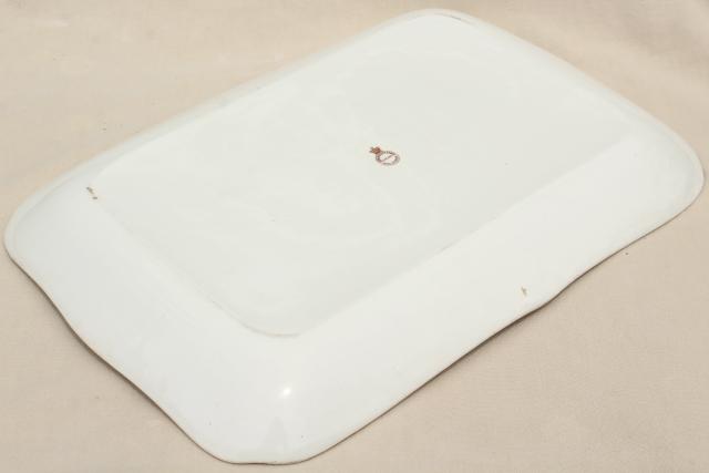 photo of old antique ironstone china platter, big heavy rectangular china serving tray #8