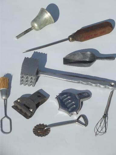 photo of old antique kitchen  tools utensils lot, vintage kitchenware collection #2