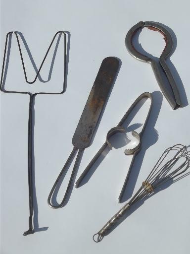 photo of old antique kitchen  tools utensils lot, vintage kitchenware collection #10