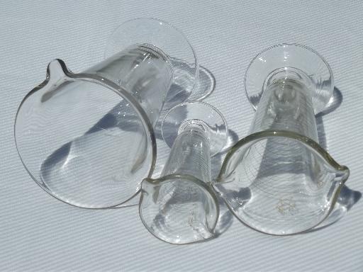 photo of old antique lab glass beakers, graduated size pharmacy bottle measures #5