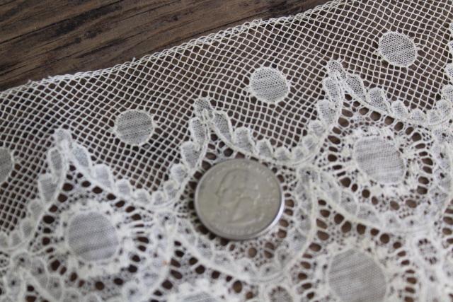 photo of old antique lace wide edging flounce, French bobbin lace net scallops ecru cotton thread #6