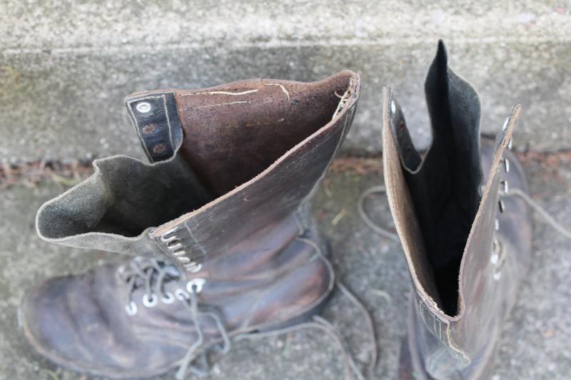 photo of old antique lace-up leather work boots, early 1900s vintage tall boots, witch shoes! #5