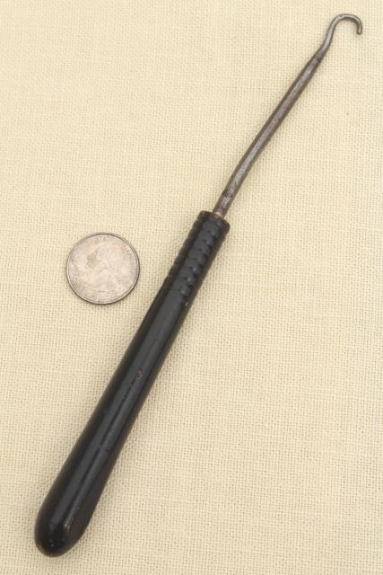 photo of old antique long wood handle button hook for vintage high button shoes or ladies boots #2