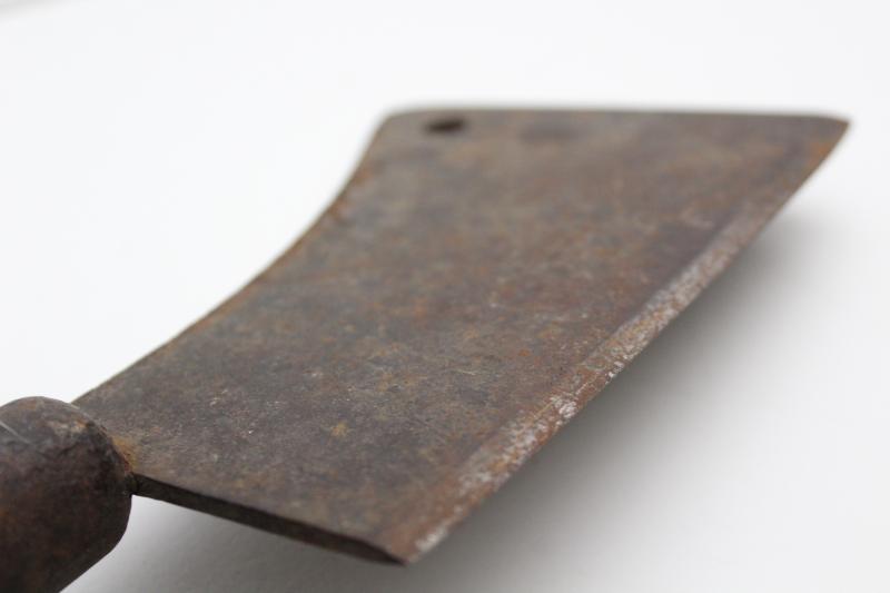 photo of old antique meat cleaver, rusty steel blade for restoration - vintage butchering tool #4