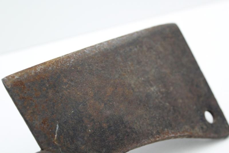 photo of old antique meat cleaver, rusty steel blade for restoration - vintage butchering tool #5