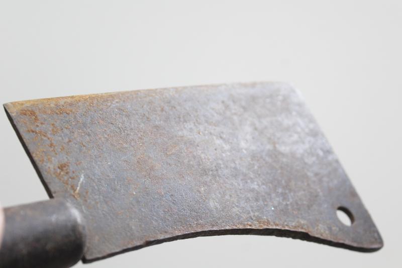 photo of old antique meat cleaver, rusty steel blade for restoration - vintage butchering tool #9