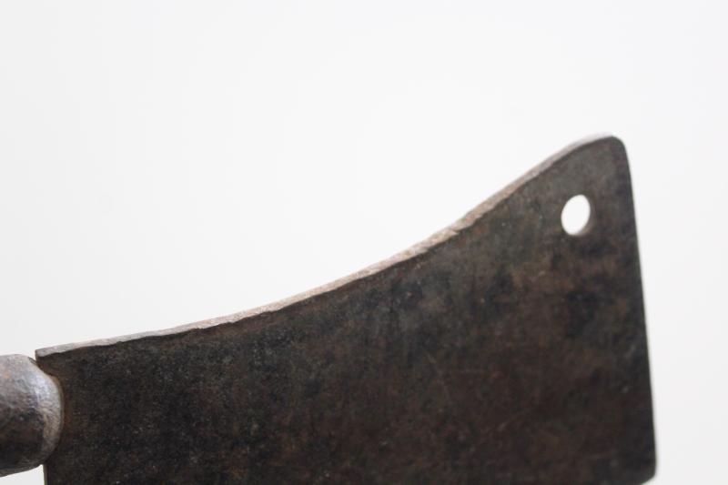 photo of old antique meat cleaver, rusty steel blade for restoration - vintage butchering tool #10