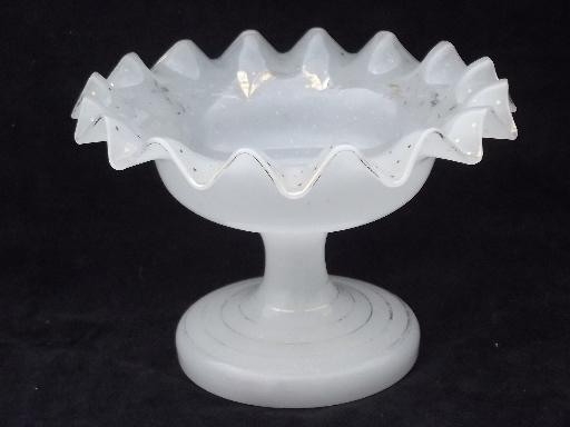 photo of old antique opalescent white glass epergne center horn vase flower bowl #4