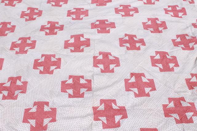 photo of old antique patchwork quilt top, 1800s vintage shirting fabric & red calico  #6