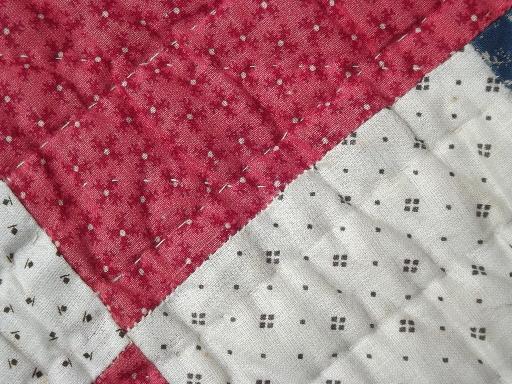 photo of old antique patchwork quilts in barn red & yellow, bow-tie & nine patch quilt #9