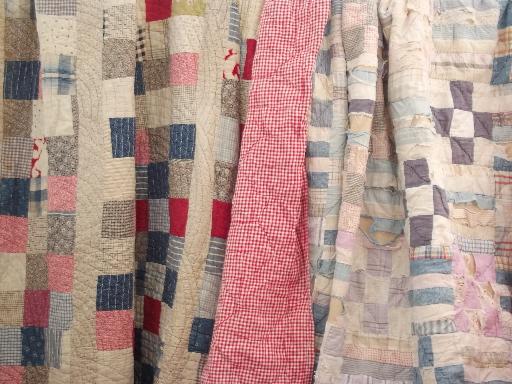 photo of old antique patchwork quilts, shabby cutter quilt lot for crafts / fabric #1