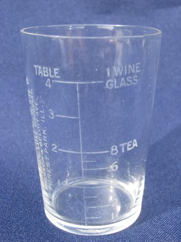 photo of old antique pharmacy medicine measure glass, Forest Park Ill druggist #1