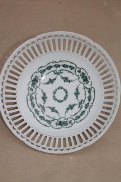 catalog photo of old antique pierced lace edge china bowl, large centerpiece w/ reticulated openwork hearts