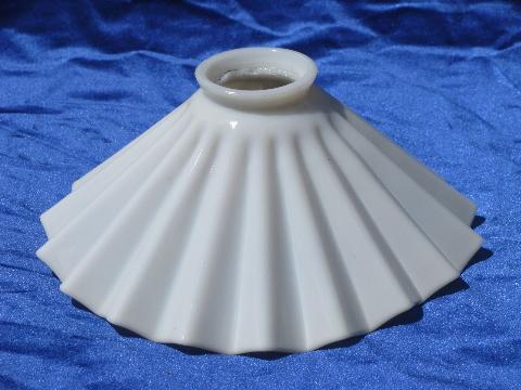 photo of old antique pleated white glass light diffuser shade, lamp reflector #1