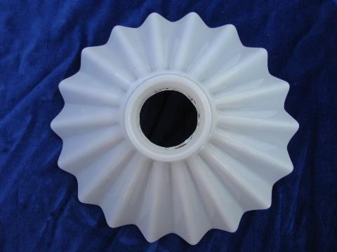 photo of old antique pleated white glass light diffuser shade, lamp reflector #2