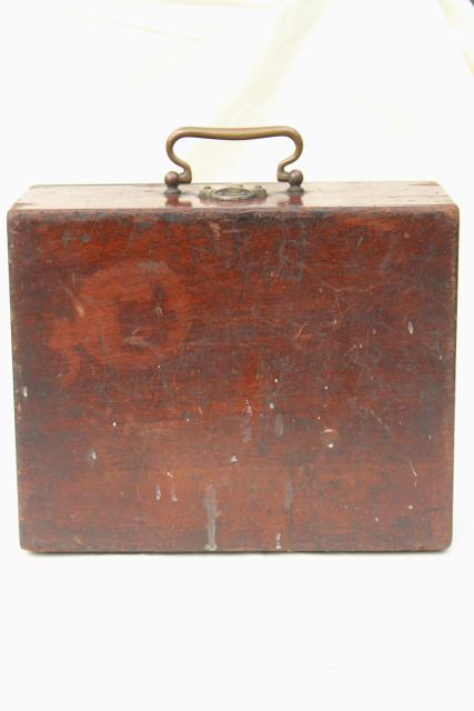 photo of old antique polished wood tool case or camera / scientific instrument box #9