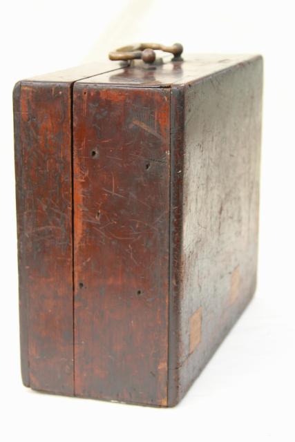 photo of old antique polished wood tool case or camera / scientific instrument box #11