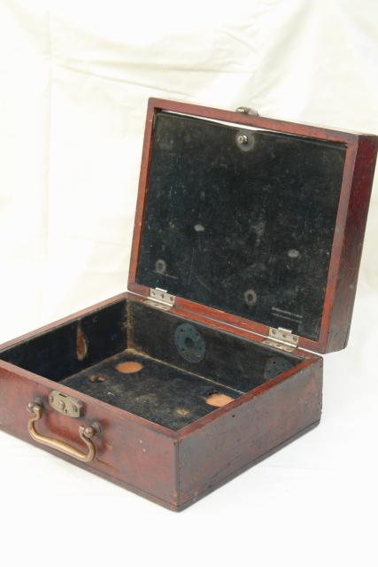 photo of old antique polished wood tool case or camera / scientific instrument box #14