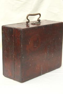 catalog photo of old antique polished wood tool case or camera / scientific instrument box