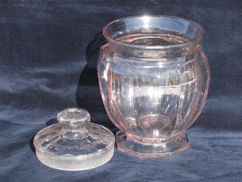 photo of old antique pressed glass store counter jar, old octagon canister, sun purple #2