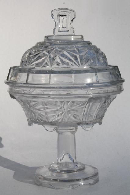 photo of old antique pressed pattern glass comport, EAPG vintage pedestal dish #1