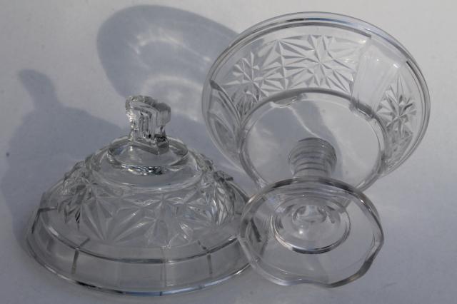 photo of old antique pressed pattern glass comport, EAPG vintage pedestal dish #8