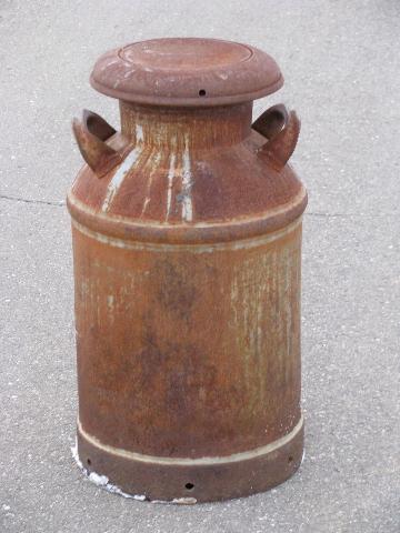 photo of old antique primitive milk can for yard, nice patina #1