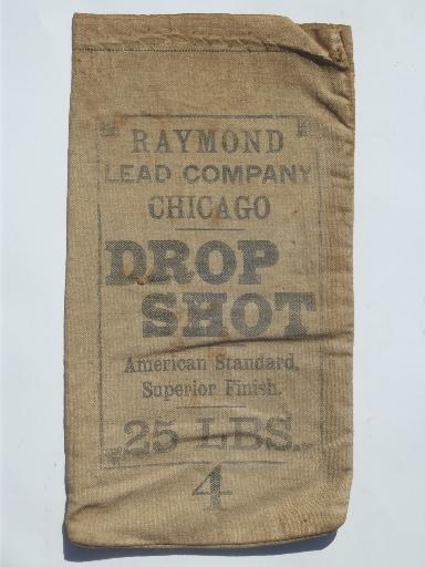 photo of old antique printed cotton bag, Raymond Lead Chicago shotgun drop shot #1