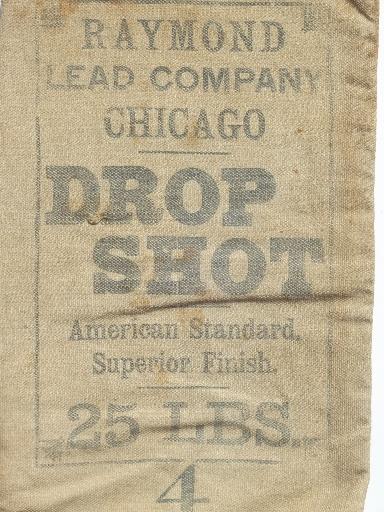 photo of old antique printed cotton bag, Raymond Lead Chicago shotgun drop shot #2