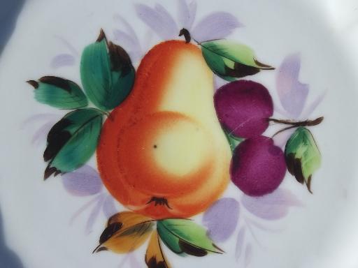 photo of old antique ribbon china plates set, openwork border, hand painted fruit #4