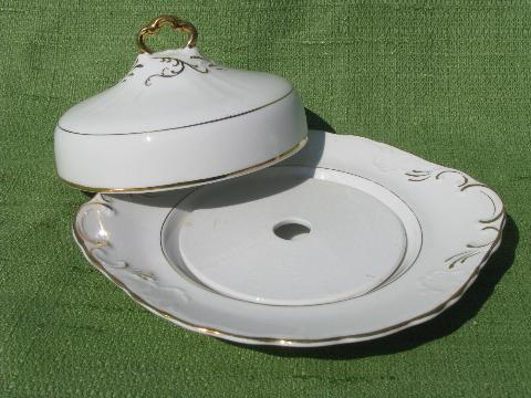 photo of old antique round dome covered dish, butter plate w/ 12 butter pats #3