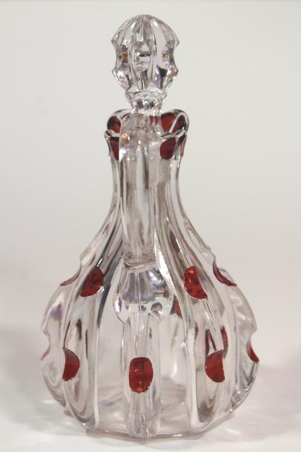 photo of old antique ruby stain glass cruet, EAPG broken column pattern pressed glass #3