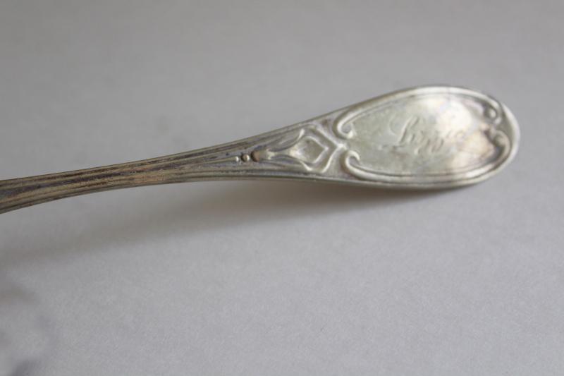 photo of old antique silver plate spoon, engraved script lettering Lizzie #3