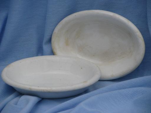 photo of old antique soap dishes, shabby white ironstone china soap dish lot #1