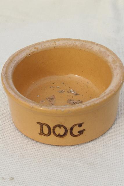 photo of old antique stoneware dog dish, Robinson Ransbottom Roseville pottery crock bowl #1