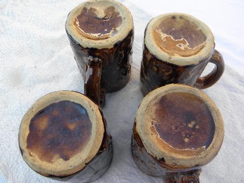 photo of old antique stoneware pottery beer mugs or steins, early 1900s vintage #2