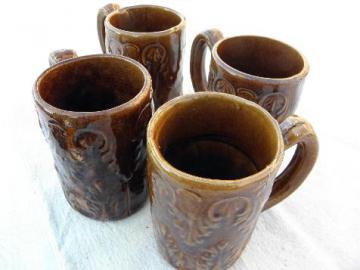 catalog photo of old antique stoneware pottery beer mugs or steins, early 1900s vintage