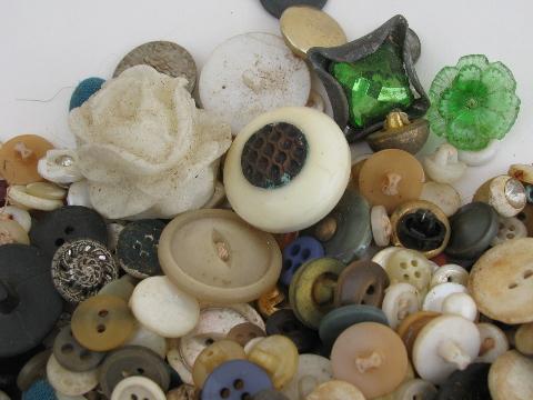 photo of old antique tin full of buttons, vintage sewing button lot, mother of pearl #3