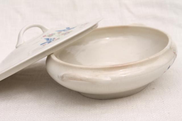 photo of old antique tureen, bluebird china oval covered bowl, early 1900s vintage #2