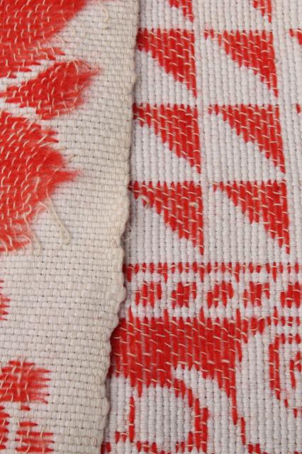 photo of old antique turkey red & white homespun coverlet bedspread, woven cotton & wool bed cover #3