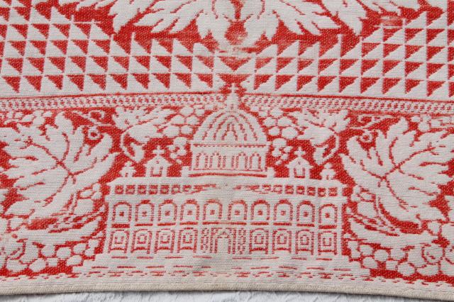 photo of old antique turkey red & white homespun coverlet bedspread, woven cotton & wool bed cover #12