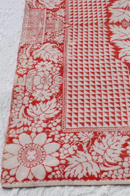 photo of old antique turkey red & white homespun coverlet bedspread, woven cotton & wool bed cover #13